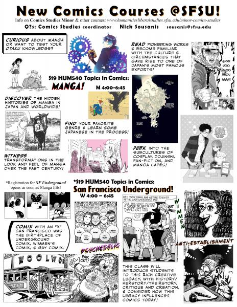 Spring 2019 Courses, illustrated in comic book style